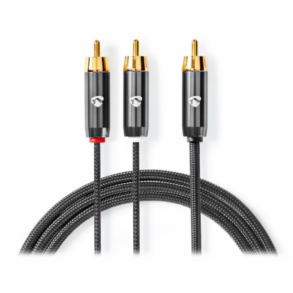 NEDIS PROFIGOLD audio kabel k subwooferu/ RCA zástrčka - 2x RCA zástrčka/ bavlna/ šedý/ BOX/ 3m