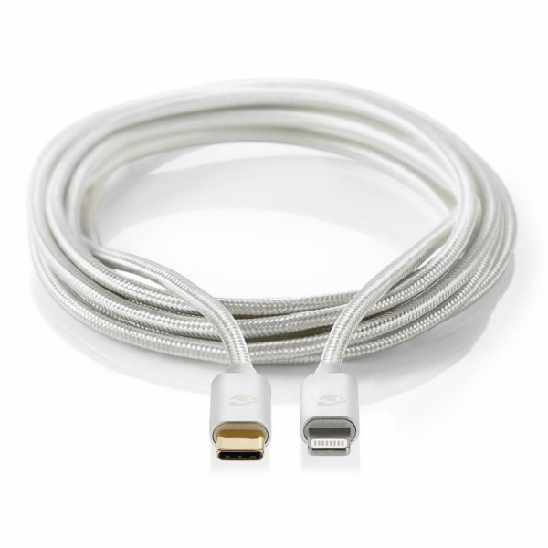 NEDIS PROFIGOLD Lightning/USB 2.0 kabel/ Apple Lightning 8pinový - USB-C zástrčka/ nylon/ stříbrný/ BOX/ 2m