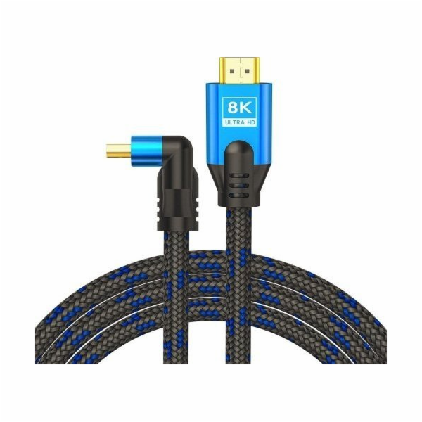 HDMI kabel (M) v2.1, Angular, 5m, 8k, Copper, Blue-Black, Golden Tips, Ethernet/3D, CL-175