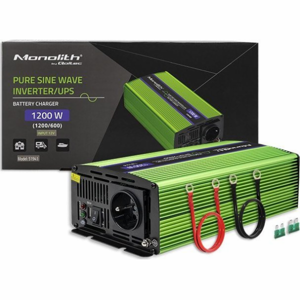 Monilitický převodník napětí Baterie se nabíjí UPS 600 W | 1200W | 12V na 230V | Čistý sinus