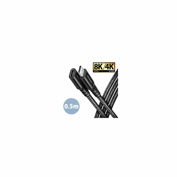 AXAGON BUCM32-CF05AB prodlužovací kabel USB-C (M) <-> USB-C (F), 0.5m, USB 20Gbps, PD 240W 5A, 8K HD, ALU, oplet, černý