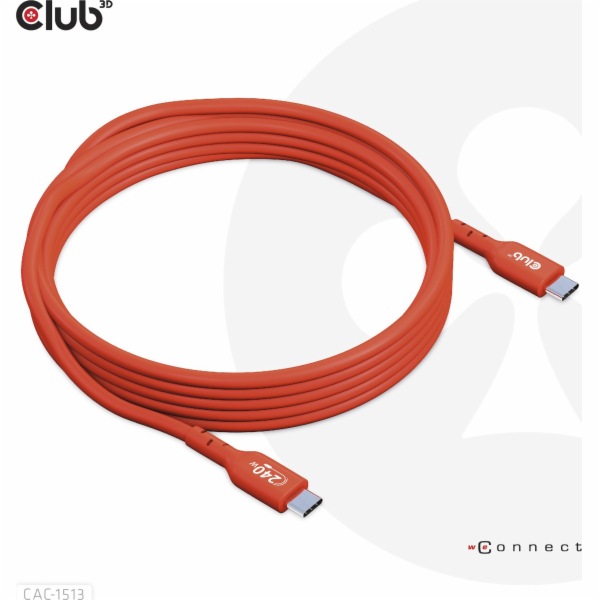 Club3D Kabel USB2 Type-C Bi-Directional USB-IF Certifikovaný 480Mb, PD 240W(48V/5A) EPR M/M 3m