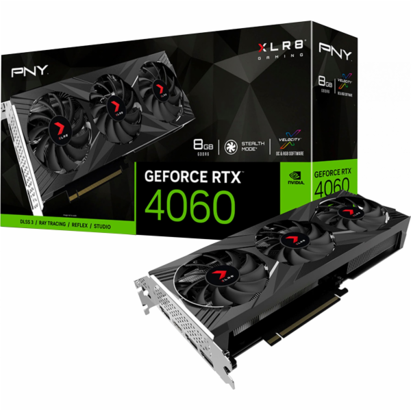 PNY GeForce RTX 4060 8GB VERTO EPIC-X RGB Triple Fan / 8GB GDDR6 / PCI-E / 3x DP / HDMI