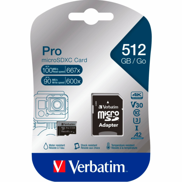 Verbatim microSDXC Pro 512GB Class 10 UHS-I incl Adapter