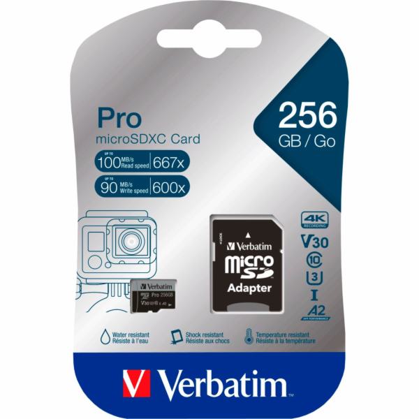 Verbatim microSDXC Pro 256GB Class 10 UHS-I incl Adapter