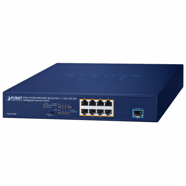 Planet PoE switch 8x1Gb/2.5Gb + 1xSFP+ 10Gb, VLAN, PoE 802.3at 120W