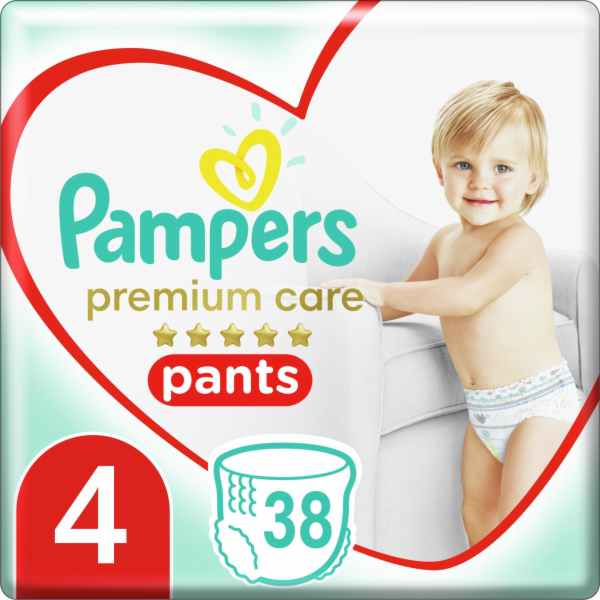 Pampers Plenkové Kalhotky Premium Care Velikost 4, 38 Kusů, 9kg-15kg