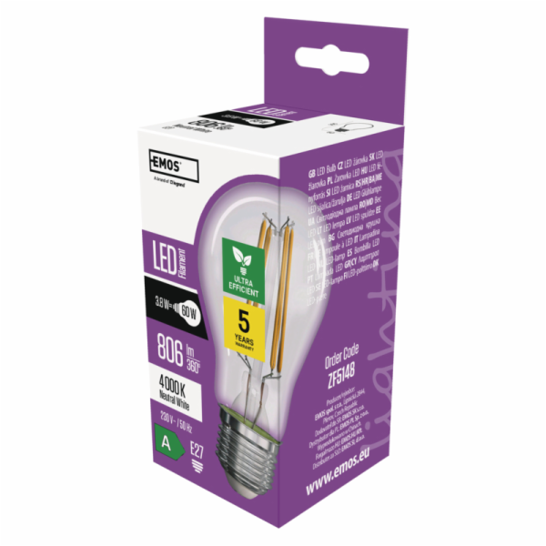 Emos LED žárovka A60/E27/3,8W/60W/806lm/neutrální bílá LED žárovka A60/E27/3,8W/60W/806lm/neutrální bílá