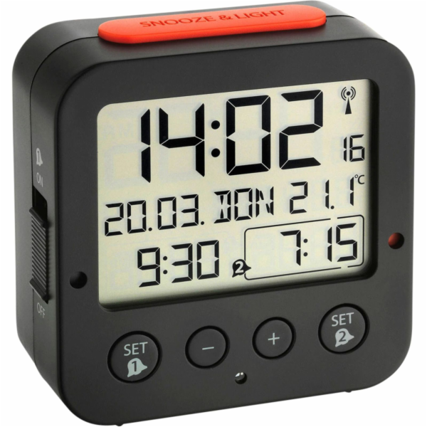 TFA 60.2528.01 Bingo black Digital RC Alarm Clock w. Temper