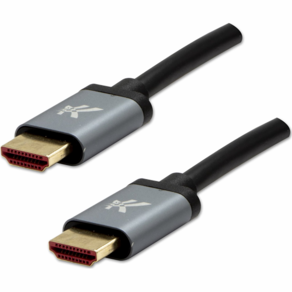 Video kabel HDMI M - HDMI M, HDMI 2.1 - Ultra High Speed, 1m, pozlacené konektory, hliníkový kryt, šedý, Logo 8K@60Hz, 48Gb/s