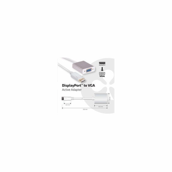 Club3D Adaptér aktivní DisplayPort na VGA (M/F), 25cm