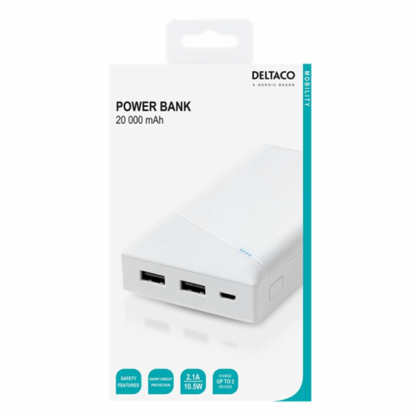 DELTACO PB-A1002, Powerbank 20000mAh, bílá