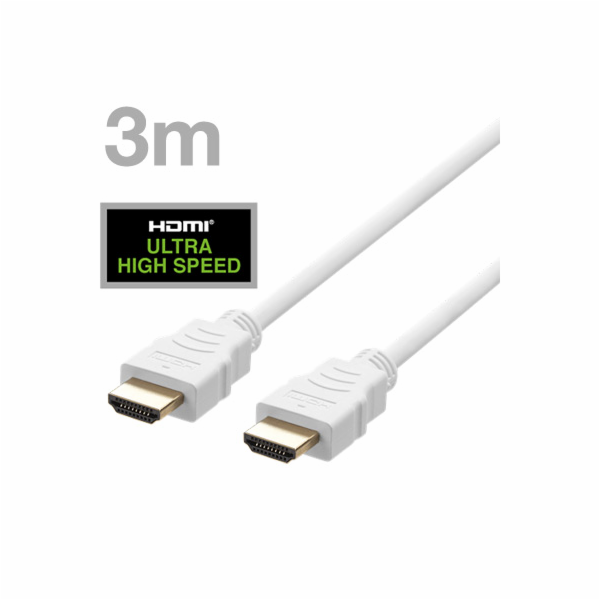 DELTACO Kabel HDMI 2.1 M/M 3m, 8K Ultra High, bílý