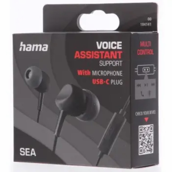 HAMA Sea, Sluchátka do uší, USB-C, černá