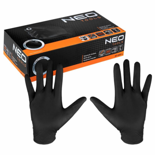 NEO 97-691-L Nitrilové rukavice, černé, L 100ks