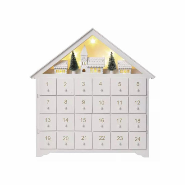 LED adventní kalendář dřevěný, 35x33 cm, 2x AA, vnitřní, teplá bílá, časovač