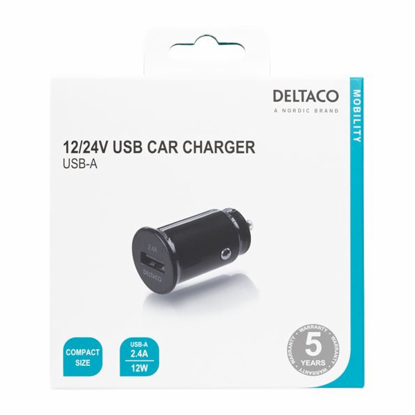 DELTACO USB-CAR123, Autonabíječka 1x USB 2.0, zda