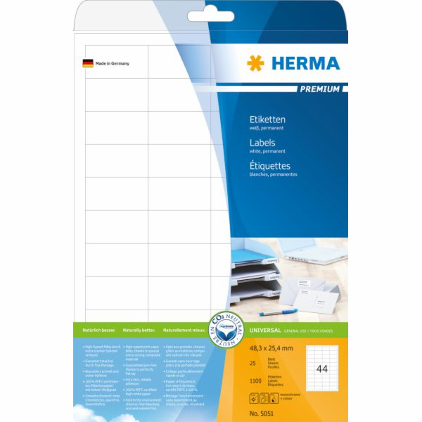 Herma Premium etikety A4, bílé, matný papír, 1100 ks (5051)