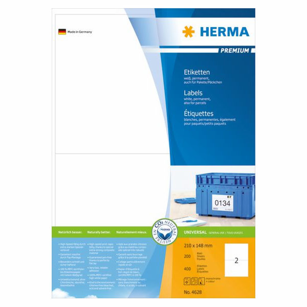 Herma Premium etikety A4, bílé, matný papír, 200 ks (4628)