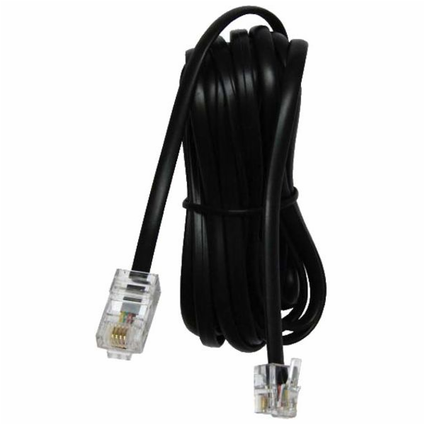 4žilový telefonní kabel, RJ11 M-RJ45 M, 10m, plochý, černý, pro ADSL modem