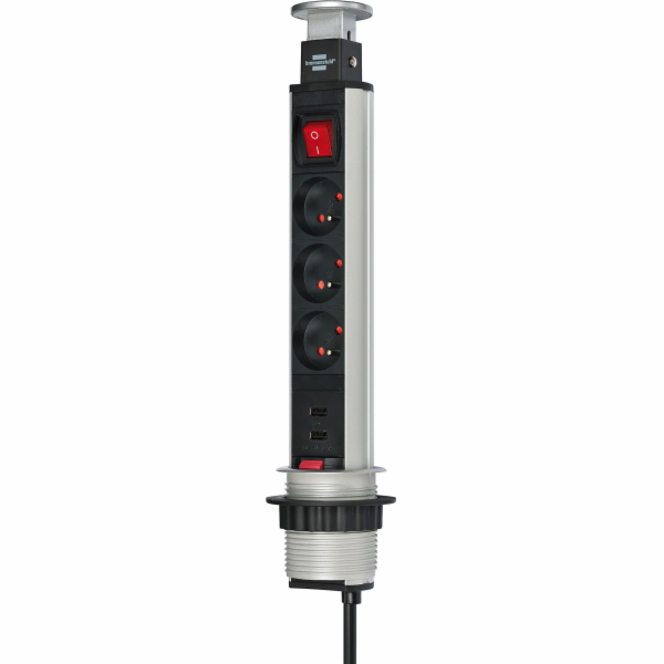 Brennenstuhl Tower-Power deskový prodlužovací kabel 3 zásuvky + 2 x USB s vypínačem 2m (1396201013)