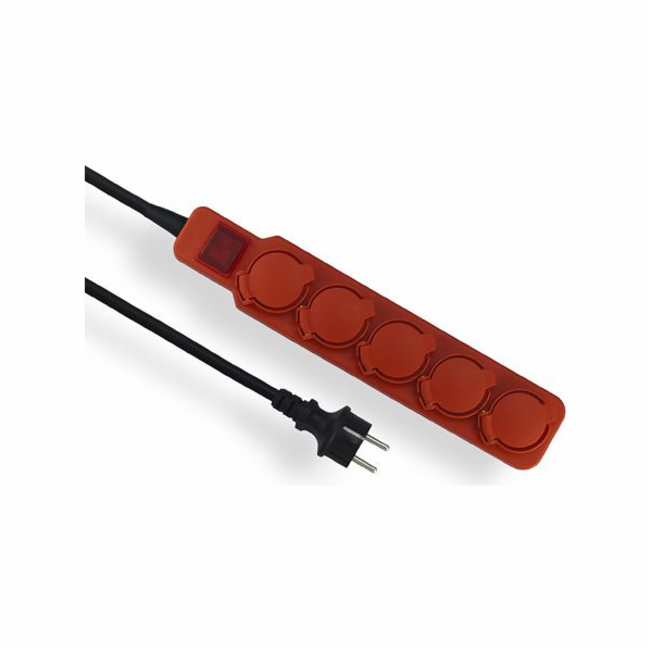 Elgotech Extreme dílenský prodlužovací kabel 5 zásuvek s/ven červený IP44 3m (PW-503W)