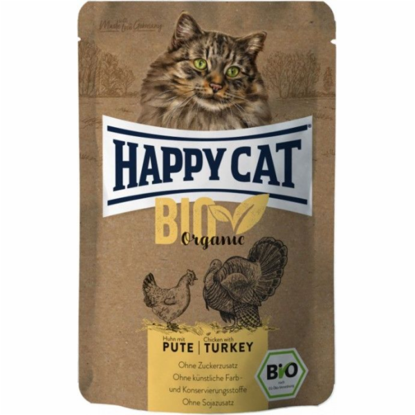 Happy Cat Bio Bio, vlhké krmivo pro dospělé kočky, kuřecí a krůtí maso, 85g, sáček