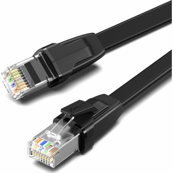 Ugreen UGREEN NW134 Plochý síťový kabel s kovovými zástrčkami, Ethernet RJ45, Cat.8, U/FTP, 2m (černý)