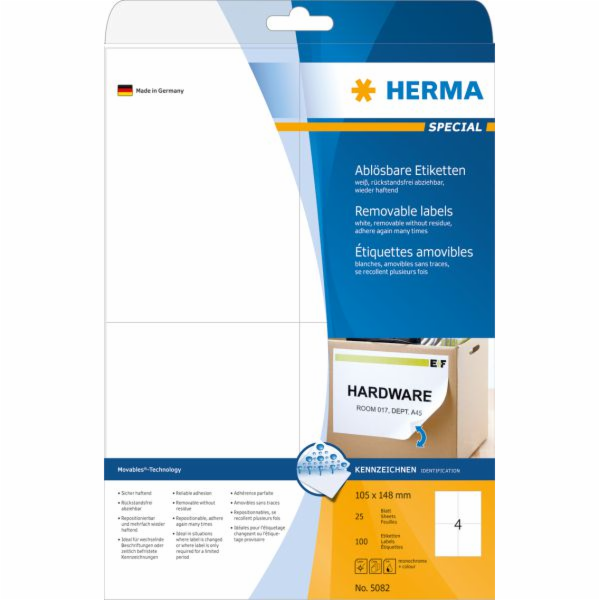 Herma Movables A4 odlepovací štítky, bílé, matný papír, 100 ks (5082)