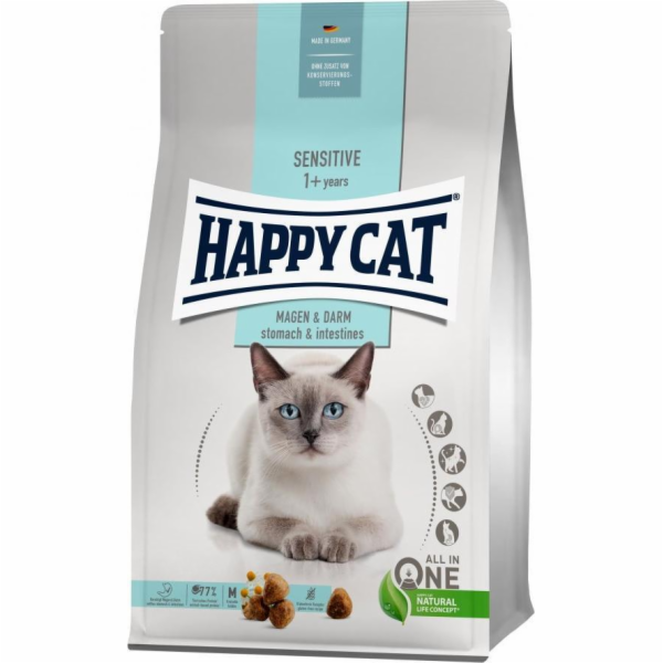 Happy Cat Sensitive Stomach & Intestines, suché krmivo, pro dospělé kočky s citlivým trávicím systémem, 300 g, sáček