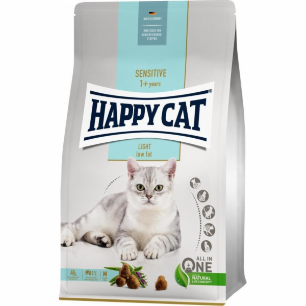 Happy Cat Sensitive Light, suché krmivo, pro dospělé kočky, nízkotučné, 1,3 kg, sáček