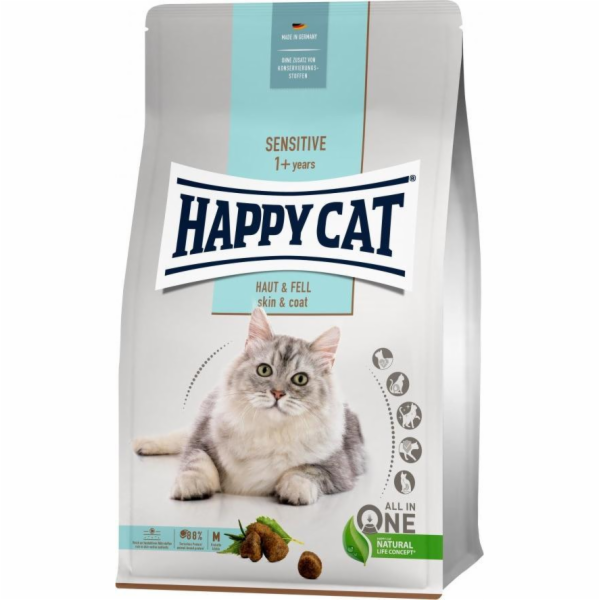 Happy Cat Sensitive Skin & Coat, suché krmivo, pro dospělé kočky, pro zdravou kůži a srst, 300 g, sáček