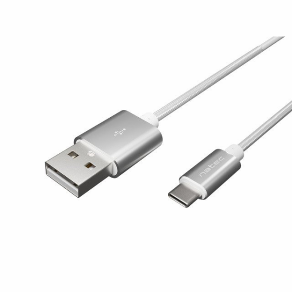 USB-C(M)->USB-A(M) 2.0 KABEL 1M STŘÍBRNÝ BRAID NATEC PRATI