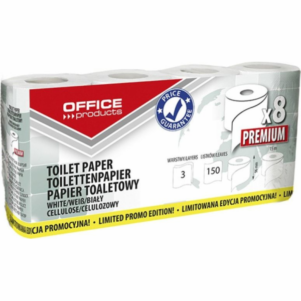 Kancelářské produkty KANCELÁŘSKÉ PRODUKTY Premium celulózový toaletní papír, 3-vrstvý, 150 listů, 15 m, 8 ks, bílý