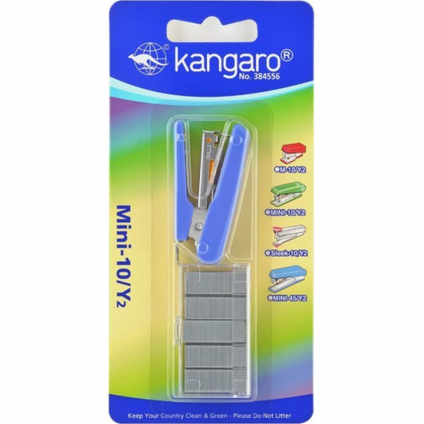 Kangaro sešívačka KANGARO Mini-10/Y2 sešívačka + sponky, sponky až 10 listů, blistr, světle modrá
