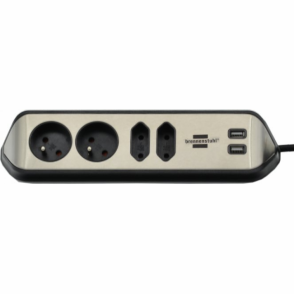 brennenstuhlestilo rohová lišta s funkcí USB nabíjení 4-cestný 2x ochranný kontakt & 2x Euro stříbrná/bílá *BE*