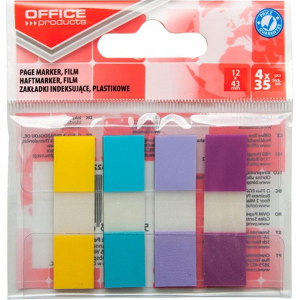 Kancelářské produkty KANCELÁŘSKÉ PRODUKTY indexovací záložky, PP, 12x43mm, 4x35 karet, přívěsek, mix pastelových barev