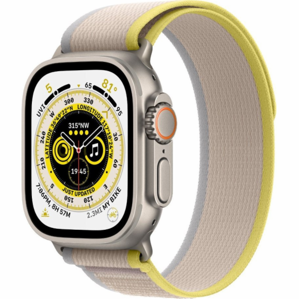 Chytré hodinky Apple Watch Ultra GPS + Celulární 49mm titanové pouzdro Trail Loop Malé/střední šedo-žluté (MNHK3WB/A)