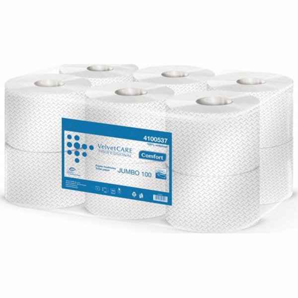 Velvet Celulózový toaletní papír VELVET Professional Jumbo, 2-vrstvý, 800 listů, 100 m, 12 ks, bílý