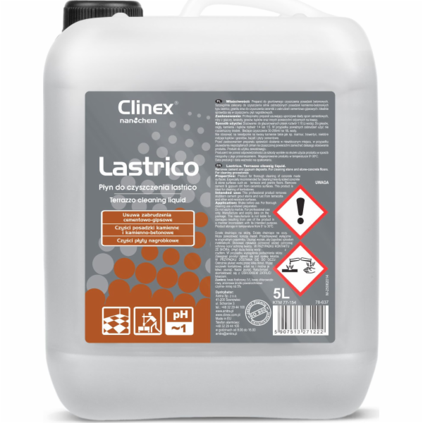 Clinex Tekutý prostředek na čištění kamenných a betonových podlah CLINEX Lastrico 5L Tekutý prostředek na mytí kamenných a betonových podlah CLINEX Lastrico 5L