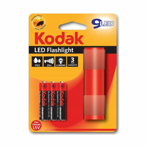 Kodak Mini svítilna Kodak 9 LED Ip62 25m + 3x AAA - červená
