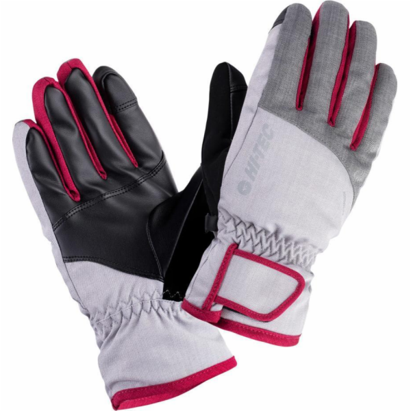 Dámské lyžařské rukavice Hi-Tec Hi-tec Lady Huri šedé a růžové velikosti L/XL