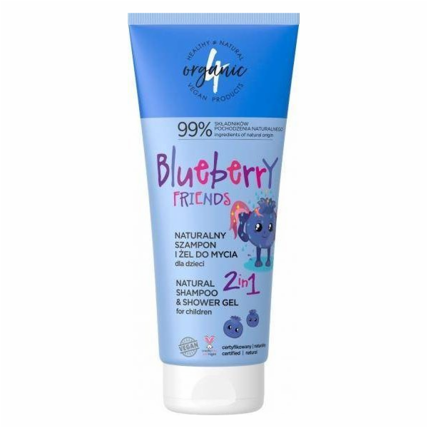 4ORGANIC_Přírodní šampon a mycí gel pro děti 2v1 Blueberry Friends 200ml