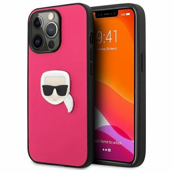 Karl Lagerfeld Karl Lagerfeld KLHCP13LPKMP iPhone 13 Pro / 13 6.1 růžové/růžové pevné pouzdro Kožené Ikonik Karl`s Head Metal