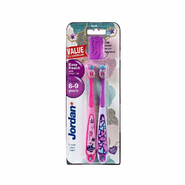 Zubní kartáček Jordan DUO Easy Reach pro děti (6-9 let) měkký, 1 balení - 2 ks.