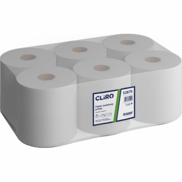 Cliro Cliro - Toaletní papír ve velké roli, 2vrstvý, recyklovaný papír, 135 m, 12 rolí - 75% bílý