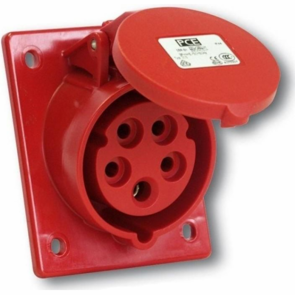 PCE Úhlová panelová zásuvka 32A 4P 400V červená IP44 TWIST (424-6)