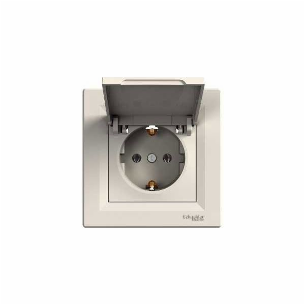 Schneider Electric Asfora jednoduchá instalační zásuvka s klapkou, krémová (EPH3100123)