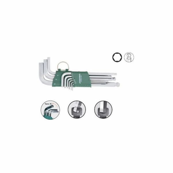 Jonnesway Sada imbusových klíčů typ L 1,5-10mm s kuličkou 9 ks. (H05SA109S)