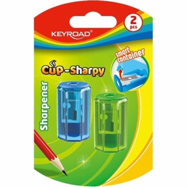 KEYROAD CUP-SHARPY plastové ořezávátko, jednoduché, s nádobkou, průměr: 8mm, 2ks, blistr